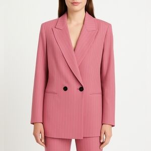 Current Air Pink Double Breasted Blazer with Green stripes